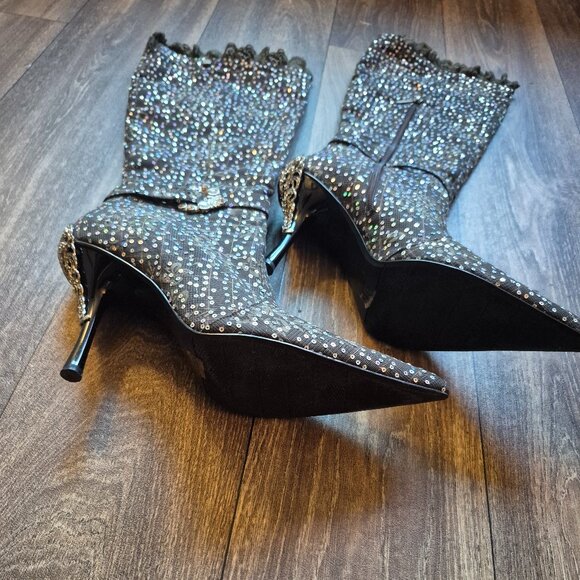 Unze London Crystal Embellished High-Heeled Boots, 10 (41EU) - Picture 2 of 6